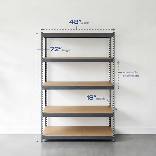 MonsterRax Modular 5-Tier Steel Garage Shelving Rack, Gray (18x48x72) - color: Hammertone, size: 18" x 48" x 72"