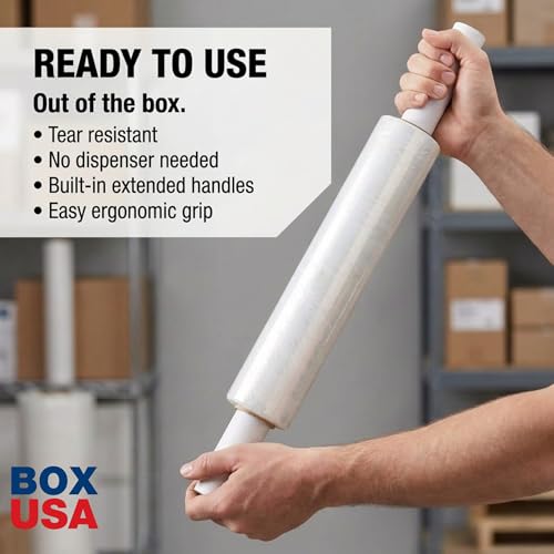 BOX USA Stretch Wrap Extra Wide Stretch Film Roll - 20 in Wide & 1000 ft long Clear Plastic Wrap with Handles for Pallet Wrapping Shipping Moving (Pack of 2) - size: 20" X 1000' (2 Rolls)