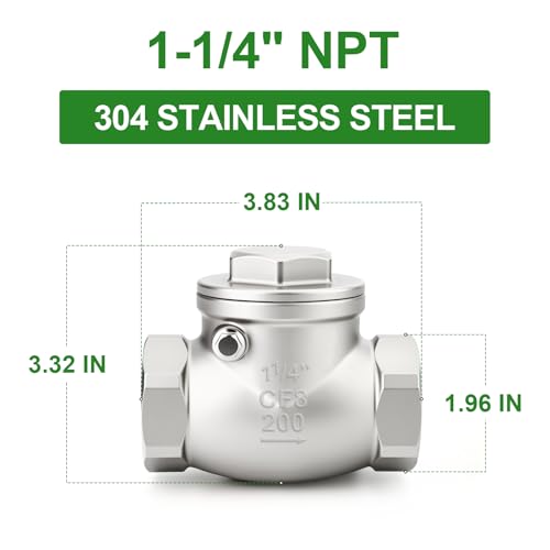 TAISHER 1PCS 304 Stainless Steel 1-1/4" NPT Female Swing Check Valve,Backflow Prevention, One Way Check Valve CF8 WOG 1000 - size: 1-1/4" NPT
