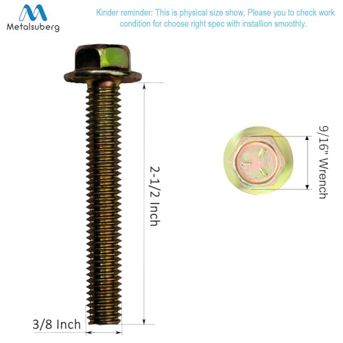 3/8" x 2-1/2" Flanged Hex Toothed Bolt by Color Zinc Plated, Alloy Steel,Grade 5.(10pcs Pack) by Metalsuberg - size: 3/8" x 2-1/2" 10pcs