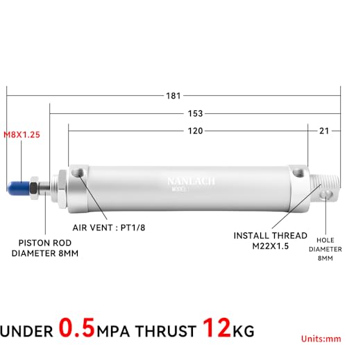 Pneumatic 20mm Bore 50mm Stroke Air Cylinder Double Action with 2Pcs 8mm Fitting MAL20x50 - color: 20MM Bore, size: 50MM Stroke