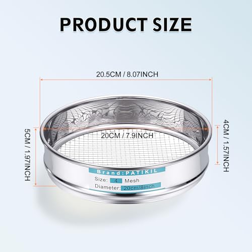 PATIKIL Lab Sieve 4 Mesh(5mm) 7.9"(20cm) Diameter Sifting Screen - size: 4 Mesh(5mm)/7.9"