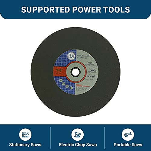 Benchmark Abrasives Aluminum Oxide Type 1, 14 Inch Chop Saw Blade, Cutting Wheel with 1/8" X 1" Arbor, Fast Circular Saw Blades for Cutting Metal Steel Drywall - Grinding Wheel - 10 Pack