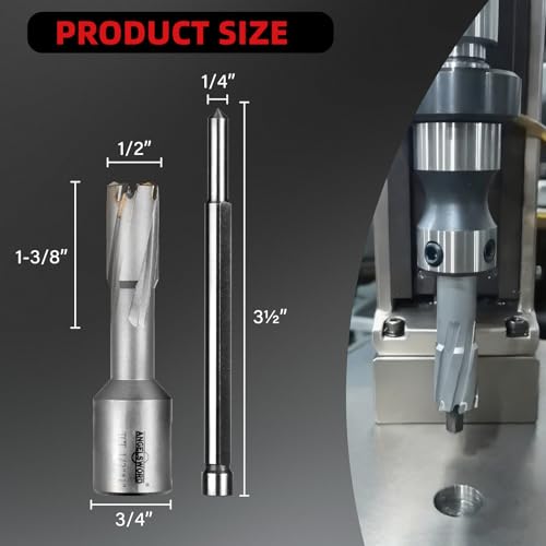 ANGELSWORD TCT Annular Cutter Diameter 1/2", Cutting Depth 1-3/8" Tungsten Carbide Tipped, Mag Drill Bits Kit for Magnetic Drill Press, with One 1/4"*3.5" Pilot Pin - size: B. 13mm(1/2"+0.01"), style: TCT 1-3/8" Cut Depth