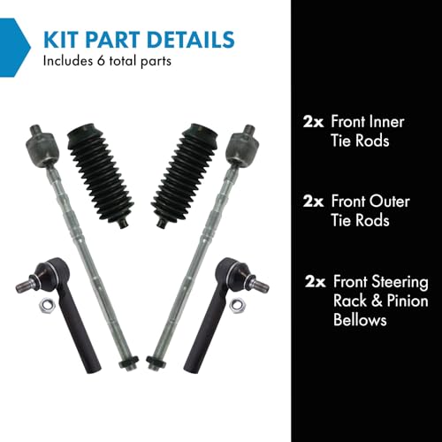 TRQ Front Steering Kit Steering Rack & Pinion Bellow Tie Rod - style: PSA48867