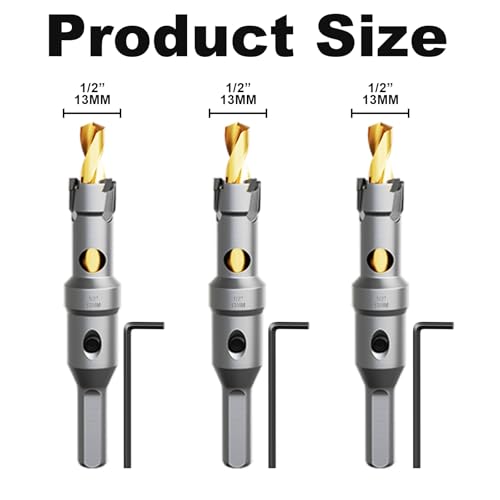 Metal Hole Saw 1/2" (13mm) 3Pcs Set Heavy Duty Tungsten Carbide Tipped Hole Cutters Set with L-flench, for Steel Iron,Aluminum,Stainless stell,Plastic - size: 1/2"(13mm)