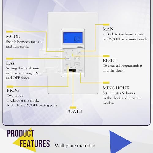 ENERLITES 7-Day Programmable Timer Switch, with Blue Backlight - color: White, size: In-wall With Backlight