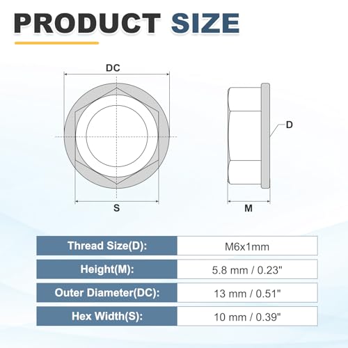 MECCANIXITY 50 Pcs M6x1mm Serrated Flange Hex Lock Nuts, 304 Stainless Steel Hexagon Flange Metric Locknuts Fasteners, Bright Finish for Furniture, Machine, DIY - size: M6x1