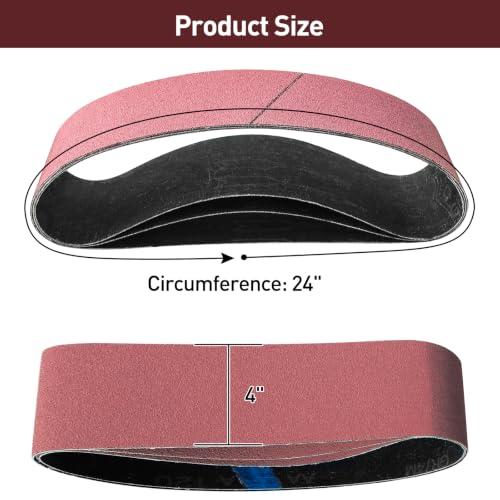 4" x 24" Sanding Belts for Belt Sander, Assorted Grits 12 Pcs (3 Each of 80 120 150 240), Aluminum Oxide Sanding Belts for Woodworking Metal Polishing Knife Sharpening - size: 4" x 24"