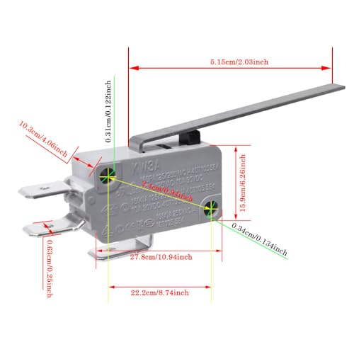 6Pcs Lead Limit Switch Long Straight Hinge Lever, SPDT 3 Pin Snap Action Micro Switch KW3A 16A 125/250V - color: KW3A-16Z2