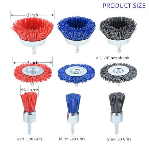 dophee 9Pcs Nylon Filament Abrasive Wire Brush Wheel & Cup Brush Set
