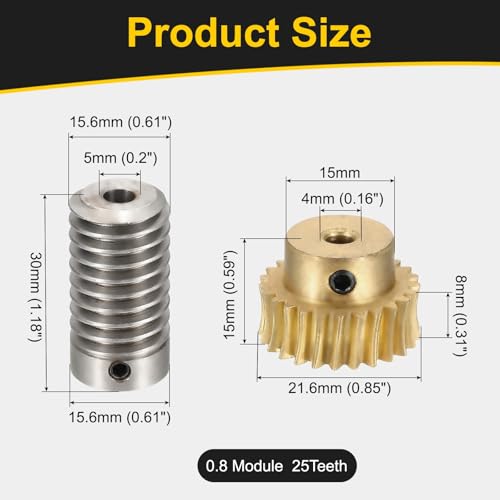 uxcell Worm Gear Set 25T 1:25 Reduction Rate1045 Steel Rod 5mm Bore - size: Gear-4mm, Rod-5mm Bore, style: 0.8M-25T