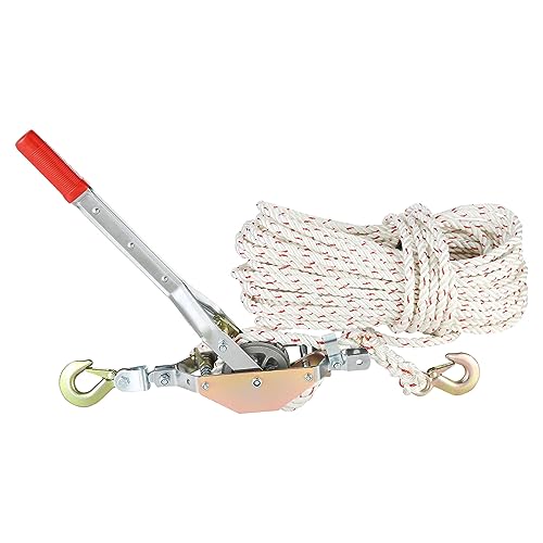 VEVOR Rope Puller, 3/4 Ton (1,653 lbs) Pulling Capacity, with 100' of 0.6" dia. Rope, 2 Hook, Come Along Winch, Heavy Duty Ratchet Power Puller Tool for Moving Boats, Securing Items, Transporting Logs - size: 3/4 Ton