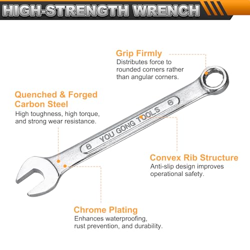 HARFINGTON Metric Combination Wrench, 8mm Open End & 15-Degree Offset - size: 8mm