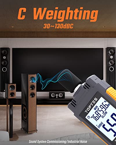 Decibel Meter, TopTes TS-501B Sound Level Meter with 2.25” Backlit LCD Screen, Portable SPL Tester with A/C Weighted, Range 30-130dB, MAX/MIN, Data Hold, Use for Home, Noisy Neighbor, Factory - Orange - color: Orange