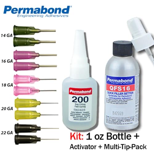 Permabond 200 Instant Adhesive-Fast-Set Thick General Purpose, Great for Plastic & Rubber 1 Ounce Bottle + Tips + Accelerator