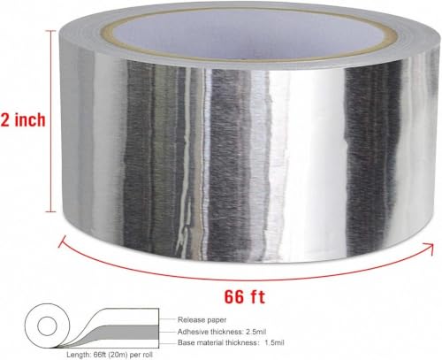 HVAC Tape, Aluminum Tape, 4mil 2 in x 66ft, foil Tape for ductwork, for Metal Repair Insulation Tape, (Silver)