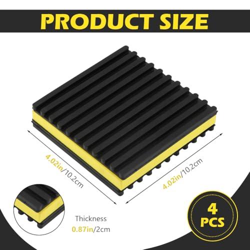 4Pcs an-ti Vibration Pads 4"x4"x7/8" Sound Isolation Ribbed Rubber Mats, Heavy Duty Vibration Isolation Pads for HVAC,Compressor,Air Conditioner,Washing Machine,Dryer, Treadmill(Color:Black+Yellow)
