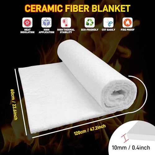 MODIGT 0.4"×24"×48" Ceramic Fiber Blanket Fireproof Insulation Material,High Density Firproof Insulation Blanket for Glass Blowing,Furnace,Forge,Kilns - size: 24×48in