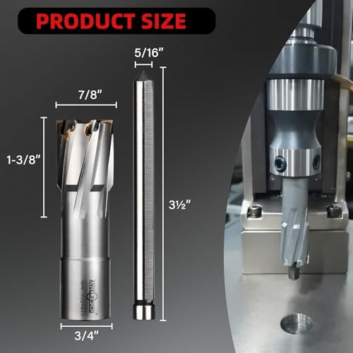 ANGELSWORD TCT Annular Cutter Diameter 7/8", Cutting Depth 1-3/8" Tungsten Carbide Tipped, Mag Drill Bits Kit for Magnetic Drill Press, with One 5/16"*3.5" Pilot Pin - size: H. 22mm(7/8"-0.01"), style: TCT 1-3/8" Cut Depth