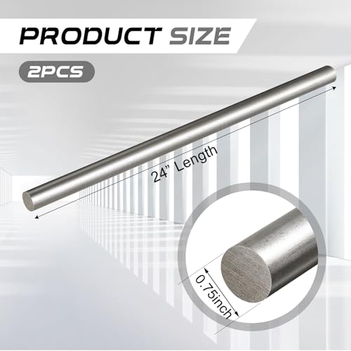 Gisafai 2 Pcs 3/4" Diameter Stainless Steel Round Rod 24" Length Metal Bar - size: 24" Length