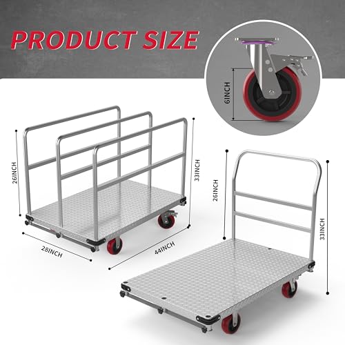44" x 28" Steel Panel Truck Cart, 2IN1 Lumber Drywall Cart Dolly - size: 44 x 28 Inch