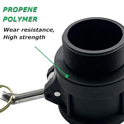 Polypropylene Type B Cam Groove Fitting Female 1-1/2" B-150 Camlock with 1.5" Male NPT Threads Cam lock - 2 Pack Lightweight Corrosion-Proof Couplings w/Quick-Connect & Spare Gaskets - size: 1.5 inch, Type B