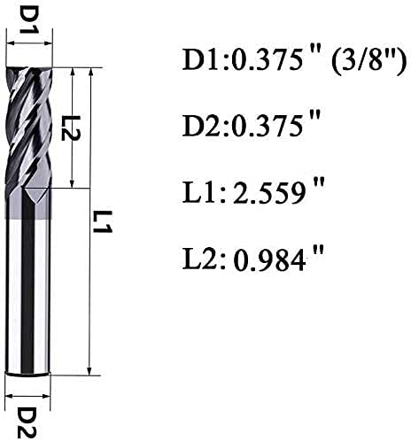 3/8" Carbide Square End Mill, HRC 45 Deg Single End 4 Flute AlTiN Coating Mill Bits (5, 3/8)