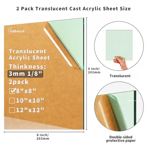 Translucent Acrylic Sheet 1/8 Thick - 2PC 8x8 inch Colored Square Plexiglass Panel for DIY & Decor, Sign Making, Light Diffusing - Easy to Cut, CO2 Laser Engraving,Transparent Sheet Light Green - color: Light Green, size: 8x8 inch
