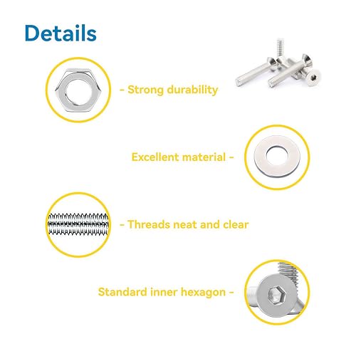 330 Pcs M4 Screws Assortment Kit, M4x6mm/8mm/10mm/12mm/16mm/20mm/25mm/30mm, Metric Hex Flat Head Countersunk Screws Nuts Washers Kit with Wrench, 304 Stainless Steel - size: M4 330Pcs