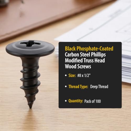 BCP Fasteners #8 x 1/2" Black Modified Truss Head Wood Screws, 100 Pack