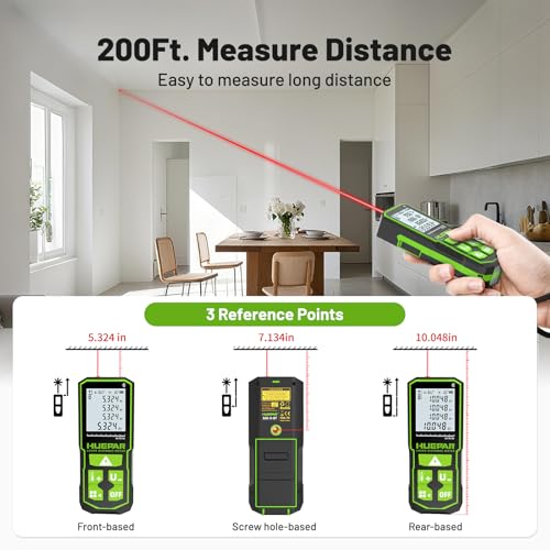 Huepar 200Ft Bluetooth Laser Measuring Tool S60-BT, APP Control, Rechargeable USB-C Laser Distance Meter, ±1/16" High Accuracy, Angle Sensor, IP54, for Distance/Area/Volume, Gifts for Men - size: 200Ft-Standard