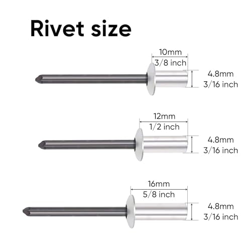 ALLCLEAN 120Pcs 3/16" x 3/8",1/2",5/8" Closed End Aluminum Blind Rivets with Steel Mandrel,4.8 x 10 12 16mm Pop Rivets Dome Head 3 Size - size: 3/16" x3/8",1/2",5/8"