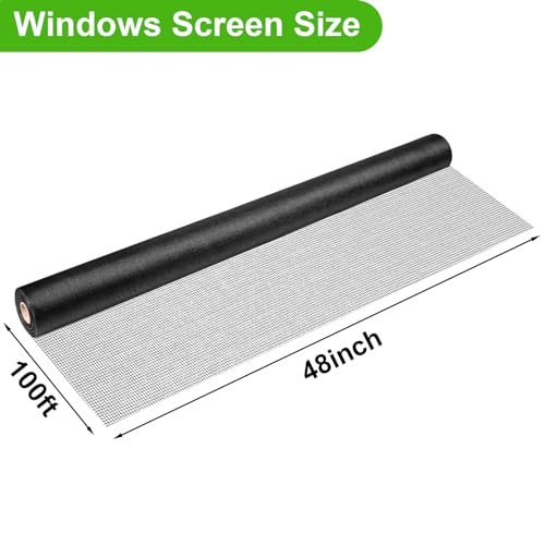Ouskr Replacement Window Screens Roll, 48 inch x 100 feet Durable Window Screen Mesh for Patio Porch Door Windows, DIY Adjustable Fiberglass Window Screen Repair Kit Sliding Net Pet, Black - size: 48inchx100feet Black Roll