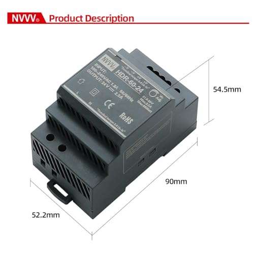 HDR-60-24 Ultra Slim Step-Shape 3SU DIN Rail Power Supply, 24Volt 2.5Amp 60Watt - size: 24V 2.5A