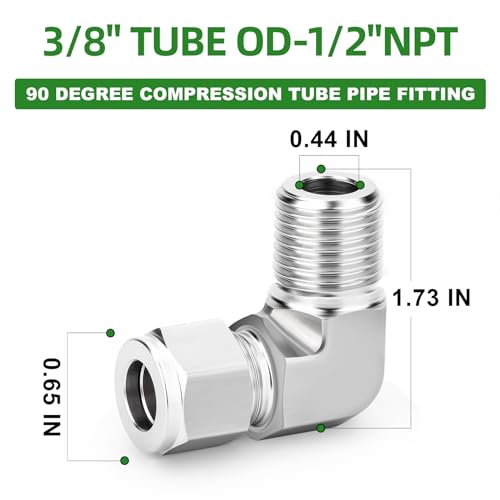 TAISHER 1PCS 316 Stainless Steel 90 Degree Compression Tube Pipe Fitting Connector, 3/8" Tube OD x 1/2" NPT Male Adapter - size: 3/8" OD x 1/2" MNPT