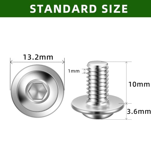 Mellewell M6 x 10mm Flanged Button Head Socket Cap Screw Bolts, 304 Stainless Steel 18-8, Allen Socket Drive, Bright Finish, Fully Threaded, Pack of 25 - color: Silver, size: M6-1.0 x 10mm
