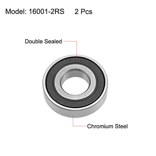 uxcell 16001-2RS Deep Groove Ball Bearings 12mm x 28mm x 7mm Double Sealed Chrome Steel Z2 ABEC1 2pcs - size: 12x28x7mm