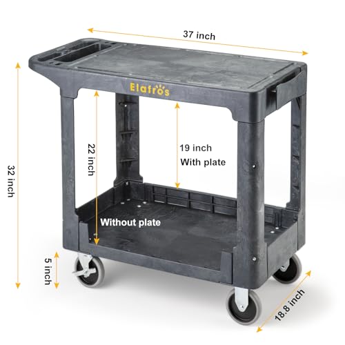 ELAFROS Heavy Duty Plastic Flat Top Mail Utility Cart, 37 x 18.8 in, Gray - color: Gray, size: 2 fixed 2 swivel casters