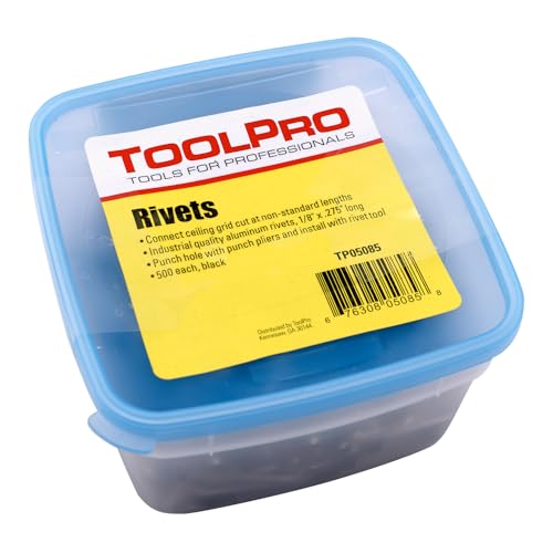 ToolPro 1/8 in. Pop Rivets for Suspended Ceiling Grid - Black Aluminum Blind Rivets for Low-Visibility Ceiling Install (500-Pack) - color: Black
