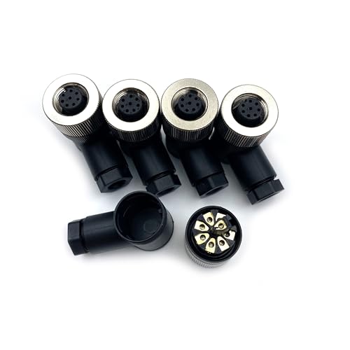 5 Pcs M12 8 Pin A Code Female Connector, IP67 Waterproof A Code Industrial Circular Connector Field Assembly Wireable Adapter Unshielded Right Angle Type Sensor for PG7 Cable 60V 4A - size: M12 8Pin female Right Angle