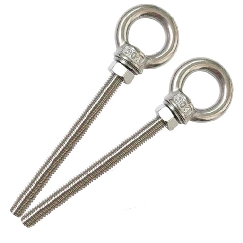 304 Stainless Steel Eye Bolt, 2 PCS M8 Heavy Duty Lifting Ring 4" Threaded Eyebolt Shoulder Eye Bolts with Nuts and Flat Washers(Thread Length 100mm) - size: m80x100(2pcs)