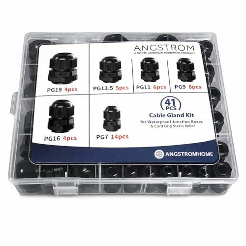 ANGSTROM 41pcs PG Cable Gland Kit for Waterproof Junction Boxes and Cord Grip Strain Relief PG7 PG9 PG11 PG13.5 PG16 PG19