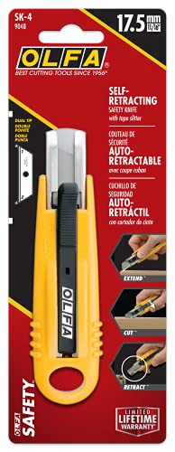 OLFA Self-Retracting Safety Knife (SK-4) - Semi-Auto Blade, Non-Slip Handle