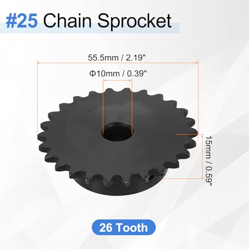 uxcell #25 Chain Roller Sprocket 10mm Bore 55.5mm OD, 26 Tooth C45 Carbon Steel ANSI #25 Roller Sprocket Round Hole with Set Screws for ISO 04C Chain, Black - size: 10mm Bore 55.5mm OD, 26 Tooth
