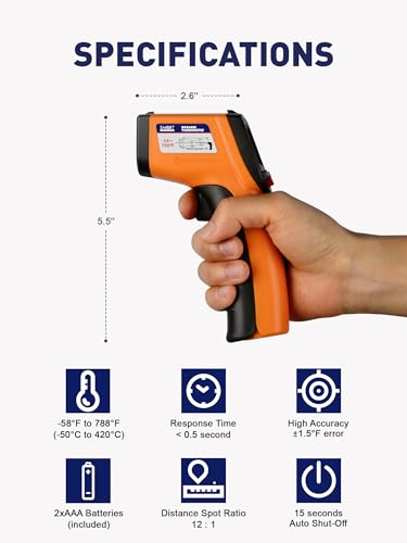 Infrared Thermometer Gun -58°F to 788°F Range (Not for Human Body Temp)