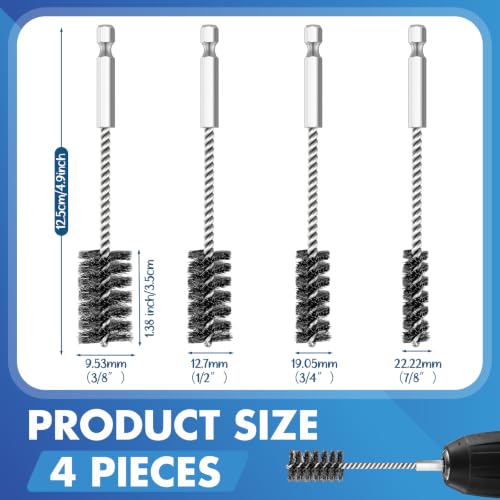 Hicarer 4 Pcs Wire Bore Brush for Power Drill Set, Stainless Steel - size: Stainless Steel