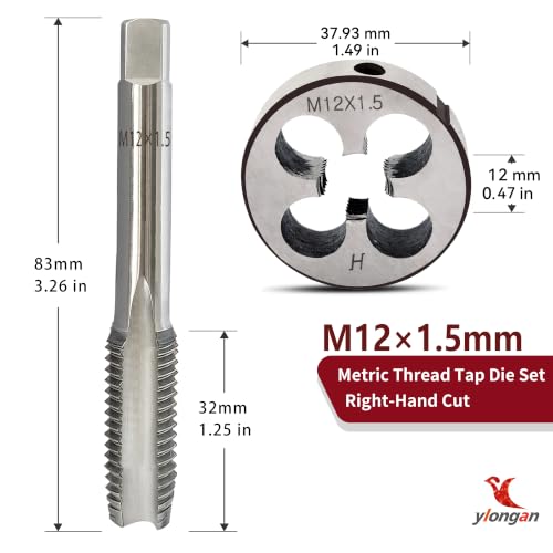 M12x1.5 Tap and Die Set, Metric Right-Hand M2 HSS M12 x 1.5 Tap Die Set - size: m12 x 1.5