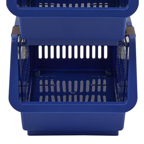 4 Pcs Open Front Stackable Storage Bins, PP Stacking Organizer Baskets with Rolling Wheels, Telescopic Buckles, Nestable, 38.58lbs Load (Blue) - color: Blue