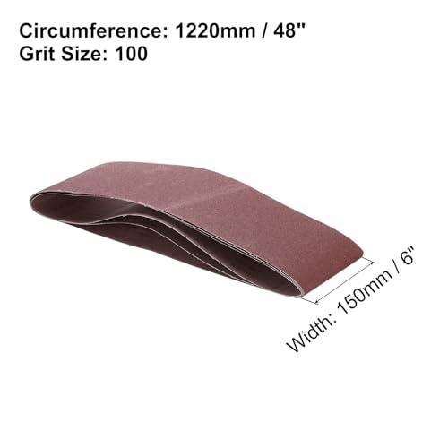 HARFINGTON 3pcs 100 Grits Aluminum Oxide Sanding Belts 6" x 48" Ring Abrasive Belts Metal Polished Sandpaper for Belt and Disc Sander - size: 100 Grits
